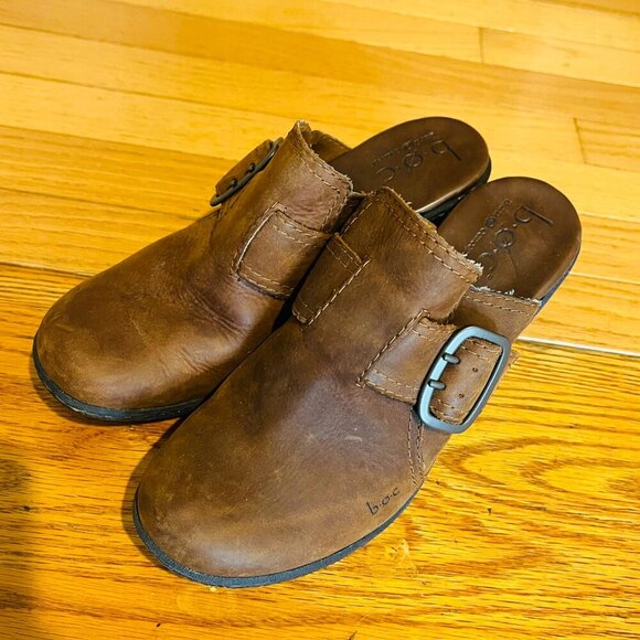 Born Womens Mule Size 8 Brown Leather Block Heel Clog Comfy Shoe - Picture 3 of 14